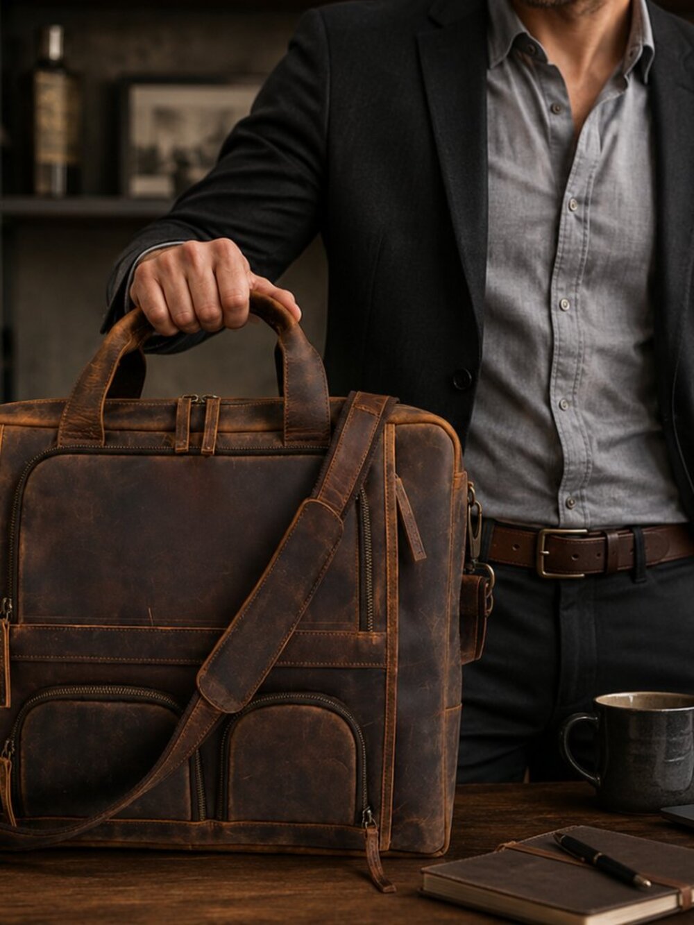 Genuine Leather Duffle Bag 18 Inch Laptop Bag Travel Bag Gift for Men and Women - Picture 4 of 4